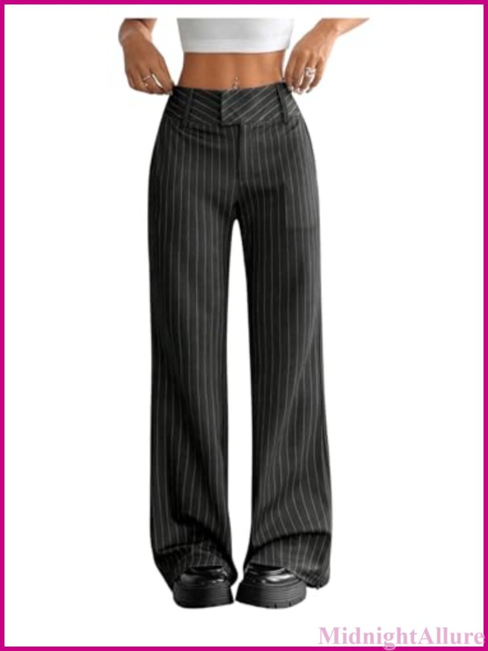 Striped High Waisted Straight Leg Dress Pants Work Suit Pants